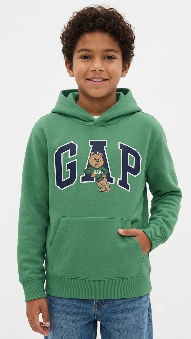 sudadera-gap-kids-verde-logo-osito Polera GAP Kids Verde con Capucha y Gráfico de Osito - Imagen 1