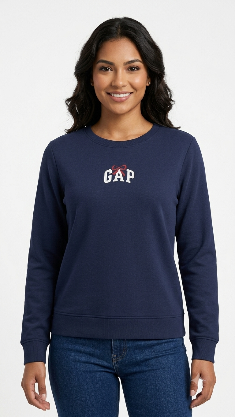 sudadera-gap-mujer-azul-marino-mini-logo-cuello-redondo Polera GAP Mujer – Azul Marino con Cuello Redondo y Mini Logo Central - Imagen 1