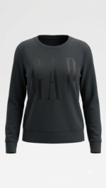 Polera GAP Mujer – Gris Carbón con Cuello Redondo y Logo Satinado Tonal - Imagen 2
