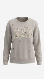 Polera GAP para Mujer – Gris Topo con Cuello Redondo y Flores Bordadas - Imagen 2
