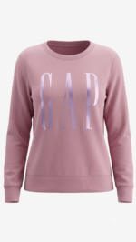Polera GAP Mujer – Rosa Viejo con Cuello Redondo y Logo Lila Metalizado - Imagen 2