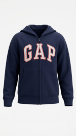Polera GAP Niña – Azul Marino con Cremallera, Capucha y Logo Crema - Imagen 3