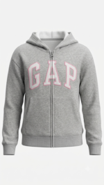 Polera GAP Niña – Gris Claro Jaspeado con Cremallera, Capucha y Logo Blanco - Imagen 2
