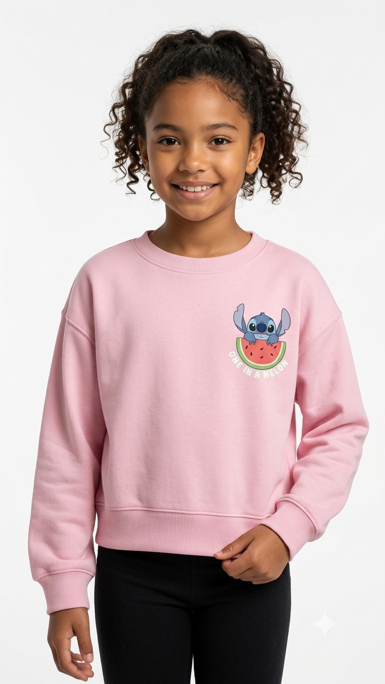 sudadera-gap-nina-rosa-stitch-sandia-cuello-redondo Polera GAP Niña – Rosa Pastel con Cuello Redondo y Gráfico Disney Stitch Sandía - Imagen 1