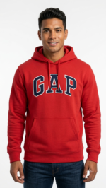 Polera GAP Roja con Capucha y Logo Clásico Azul Marino