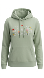 Polera GAP Verde Salvia con Capucha y Logo Floral - Imagen 2