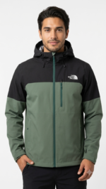 The North Face Casaca Cortaviento con Capucha para Hombre Verde Olivo y Negro