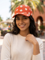 Michael Kors Gorra con Estampado Monograma MK y Lunares Polka Dot Unisex Naranja y Crema - Imagen 2