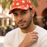 Michael Kors Gorra con Estampado Monograma MK y Lunares Polka Dot Unisex Naranja y Crema