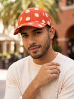 Michael Kors Gorra con Estampado Monograma MK y Lunares Polka Dot Unisex Naranja y Crema