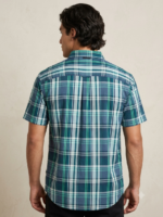Camisa Manga Corta a Cuadros para Hombre Azul y Verde - Imagen 2