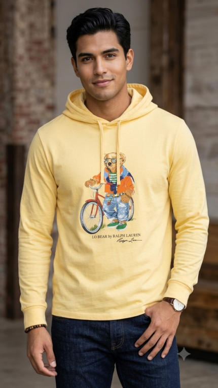 Polo Ralph Lauren Polera con Capucha Polo Bear en Bicicleta para Hombre Amarillo Pastel