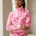 Columbia Pulóver Polar de Medio Cierre Estampado Geométrico para Mujer Rosa Fucsia