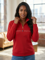 Tommy Hilfiger Polerón de Medio Cierre con Logotipo Bordado para Mujer Rojo